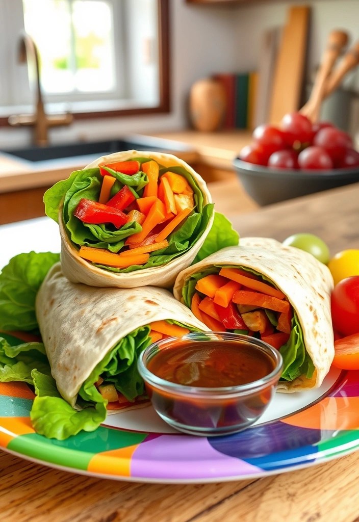 13 Seasonal Healthy Kids Lunch Ideas That Celebrate Fresh Ingredients! - 1. Rainbow Veggie Wraps