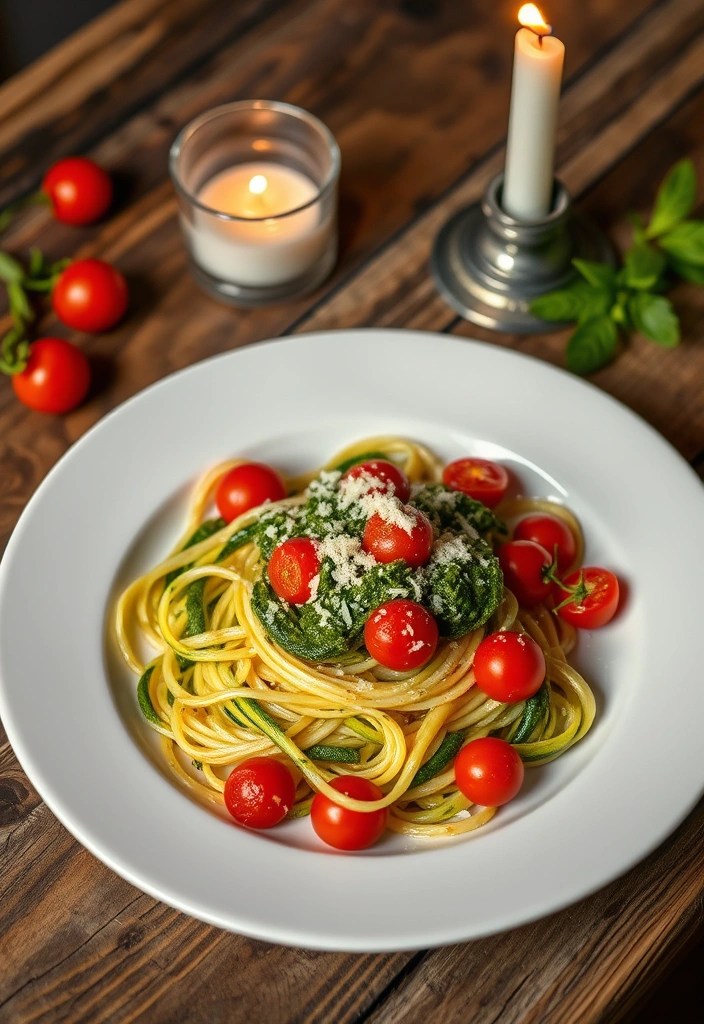 14 Romantic Healthy Meals for Valentine's Day That Are Better Than Chocolate! - 3. Zucchini Noodles with Pesto and Cherry Tomatoes