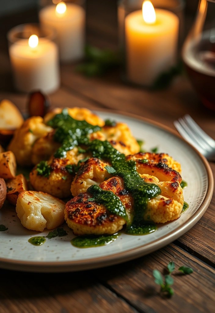 14 Romantic Healthy Meals for Valentine's Day That Are Better Than Chocolate! - 6. Cauliflower Steaks with Chimichurri Sauce