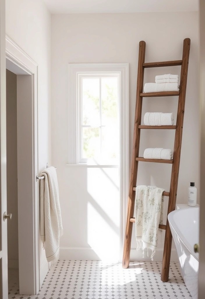 15 Ingenious Small Bathroom Hacks That'll Make You Say 'Why Didn't I Think of That?!' - 9. Use a Ladder for Towel Storage