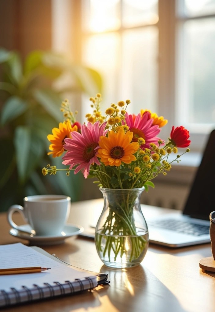16 Floral Decor Hacks for Your Home Office (Number 10 Will Change Everything!) - 2. Desk Floral Arrangements