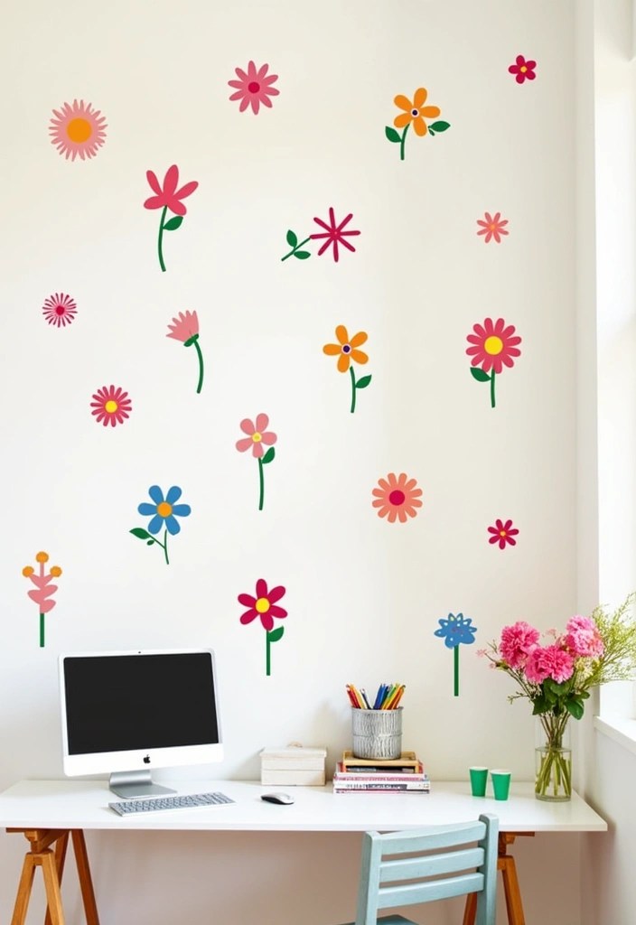 16 Floral Decor Hacks for Your Home Office (Number 10 Will Change Everything!) - 8. Flower Wall Stickers