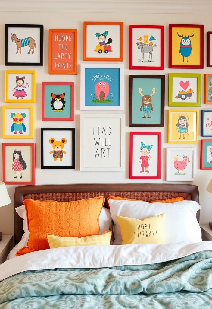 17 Unique Wall Art Ideas to Elevate Your Bedroom Decor (Say Goodbye to Boring Walls!) - 12. Whimsical Wall Art for Playfulness