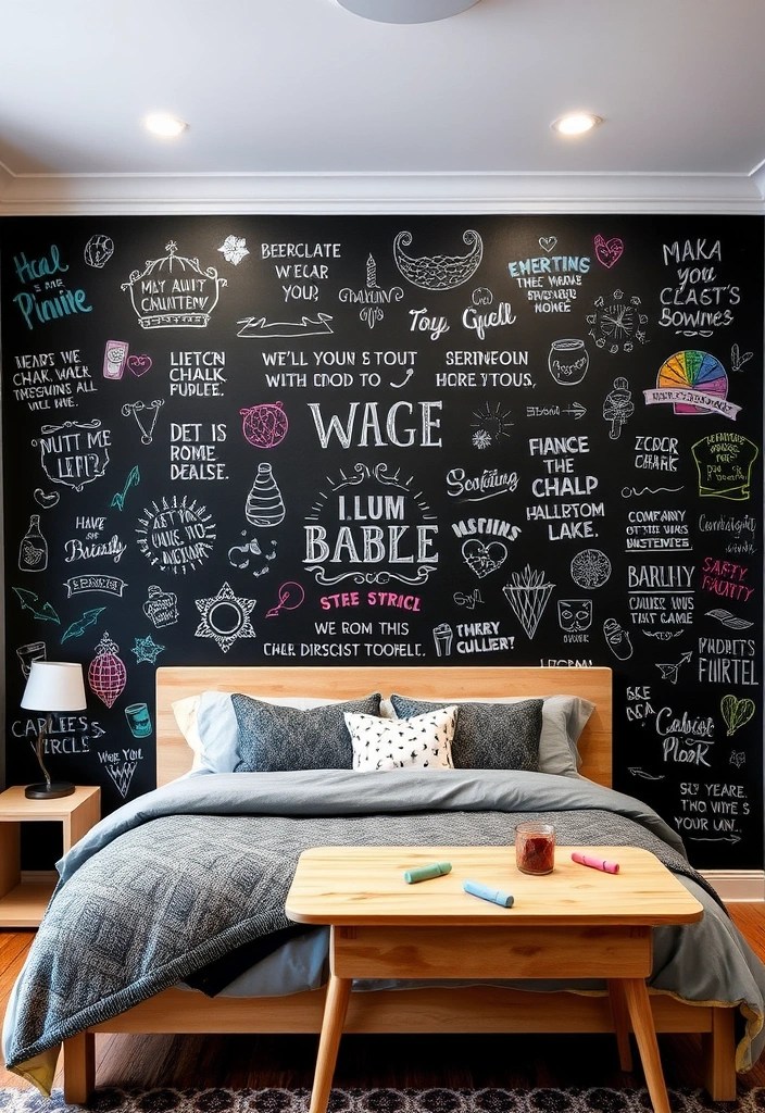 17 Unique Wall Art Ideas to Elevate Your Bedroom Decor (Say Goodbye to Boring Walls!) - 15. Chalkboard Wall for Creativity
