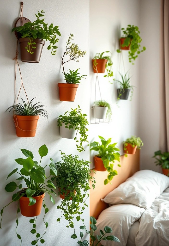 17 Unique Wall Art Ideas to Elevate Your Bedroom Decor (Say Goodbye to Boring Walls!) - 16. Wall-mounted Planters for a Green Touch