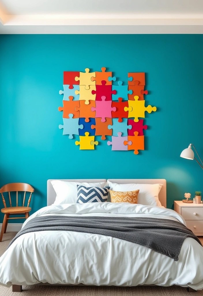 17 Unique Wall Art Ideas to Elevate Your Bedroom Decor (Say Goodbye to Boring Walls!) - 17. Interactive Art Like Puzzle Walls