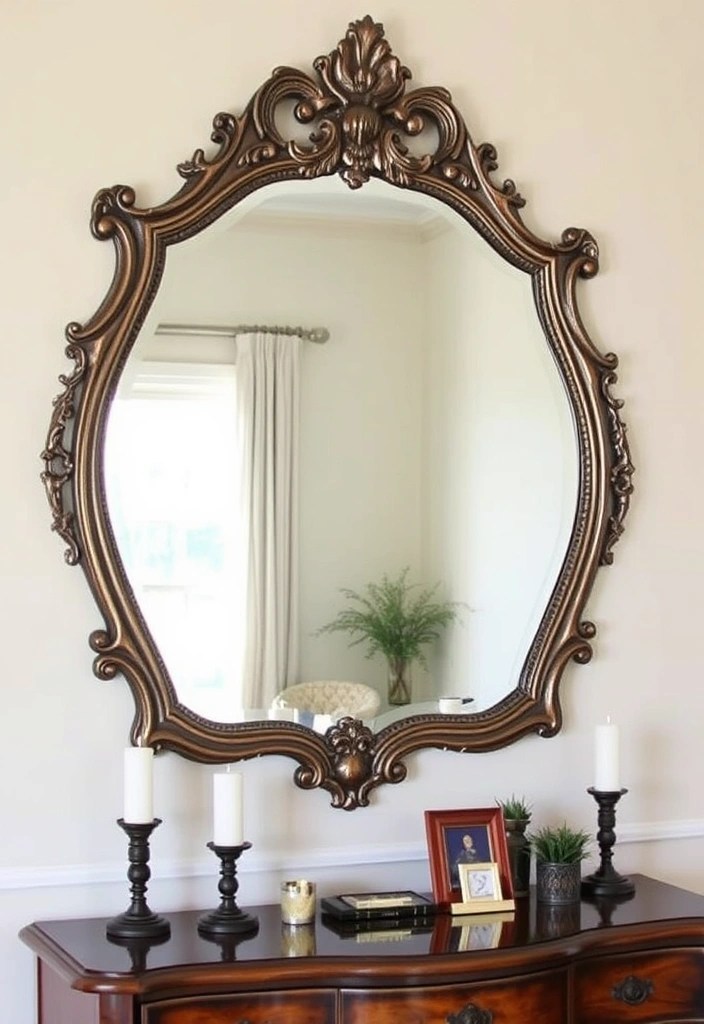 17 Unique Wall Art Ideas to Elevate Your Bedroom Decor (Say Goodbye to Boring Walls!) - 5. Vintage Mirrors to Create Illusion and Light