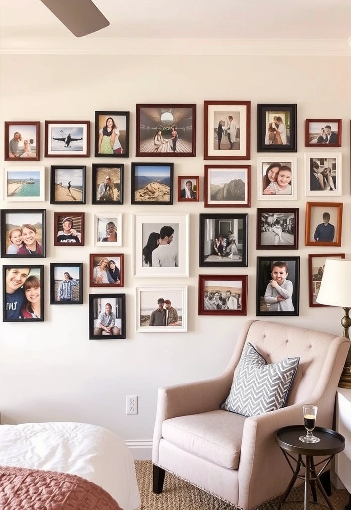 17 Unique Wall Art Ideas to Elevate Your Bedroom Decor (Say Goodbye to Boring Walls!) - 6. Gallery Wall of Personal Photos