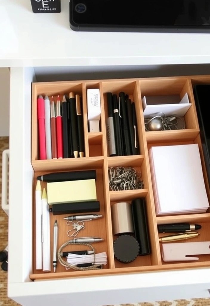 19 Genius Home Office Organization Tips to Declutter Your Space and Boost Your Efficiency! - 8. Use Drawer Dividers