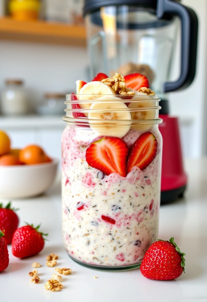 19 Overnight Oats Recipes You’ll Want to Wake Up to Every Morning (Especially #11!) - 9. Strawberry Banana Smoothie Oats
