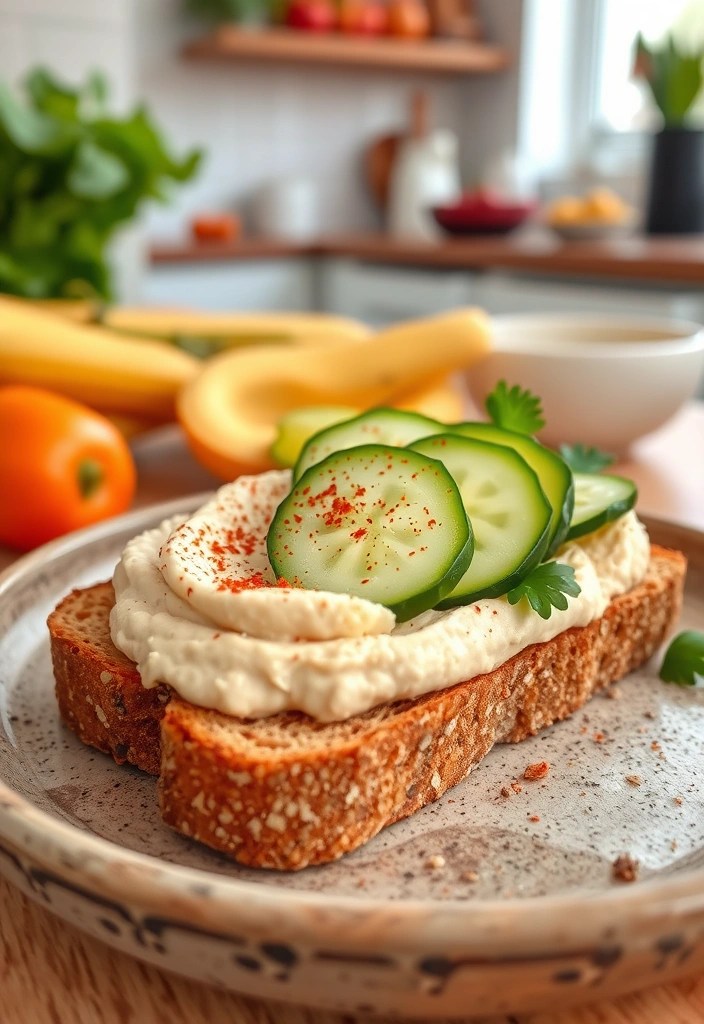 25 Quick Healthy Breakfasts You Can Make in Under 10 Minutes (Perfect for Rushed Mornings!) - 16. Cucumber and Hummus Toast