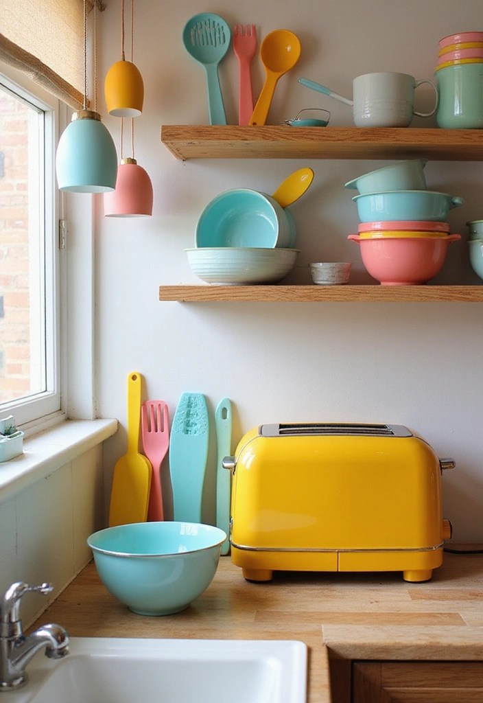 17 Small Kitchen Decor Ideas That Maximize Style and Space (Wait Until You See #5!) - 11. Colorful Kitchen Gadgets