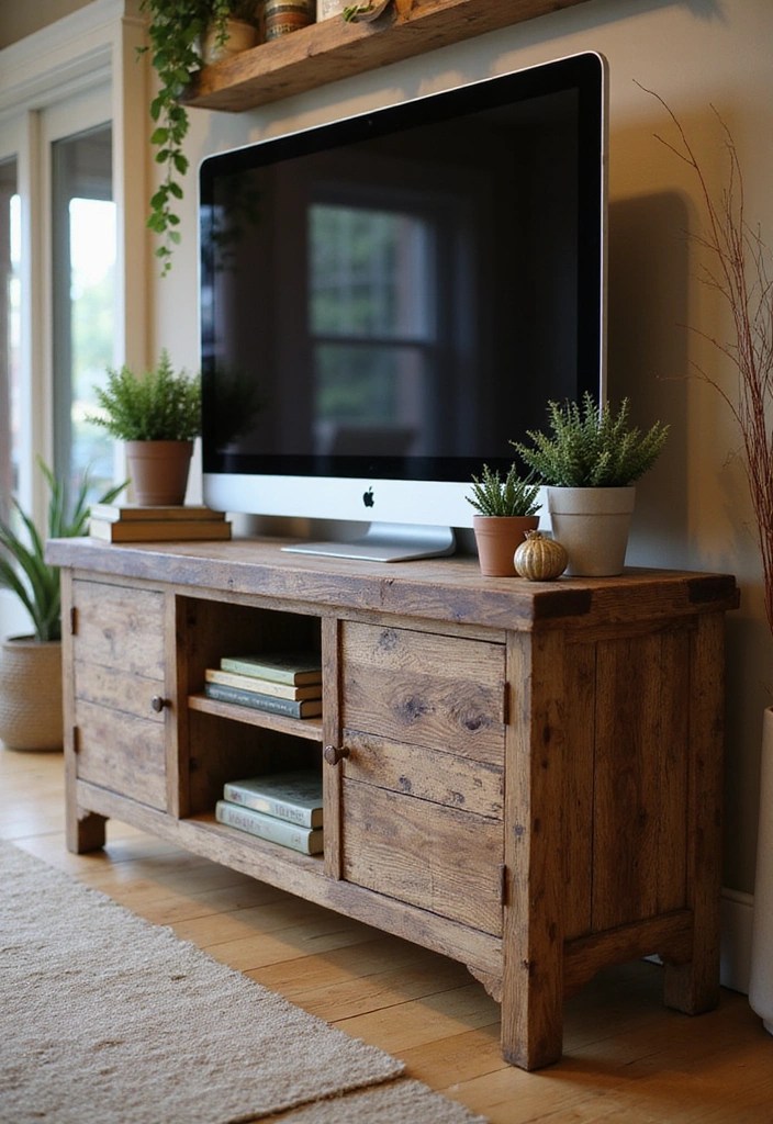 16 Rustic TV Stands That Will Bring Charm to Your Home (You'll Want to Copy #11!) - 1. Reclaimed Barn Wood Stand
