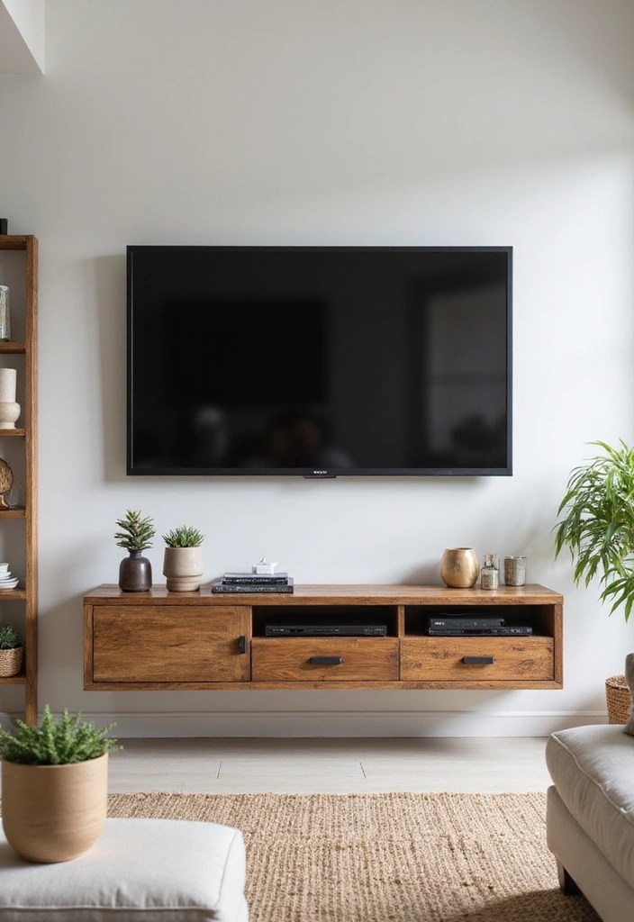 16 Rustic TV Stands That Will Bring Charm to Your Home (You'll Want to Copy #11!) - 13. Rustic Floating Stand