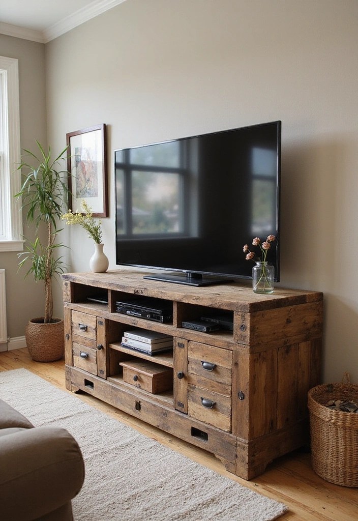 16 Rustic TV Stands That Will Bring Charm to Your Home (You'll Want to Copy #11!) - 15. Rustic Pallet Stand
