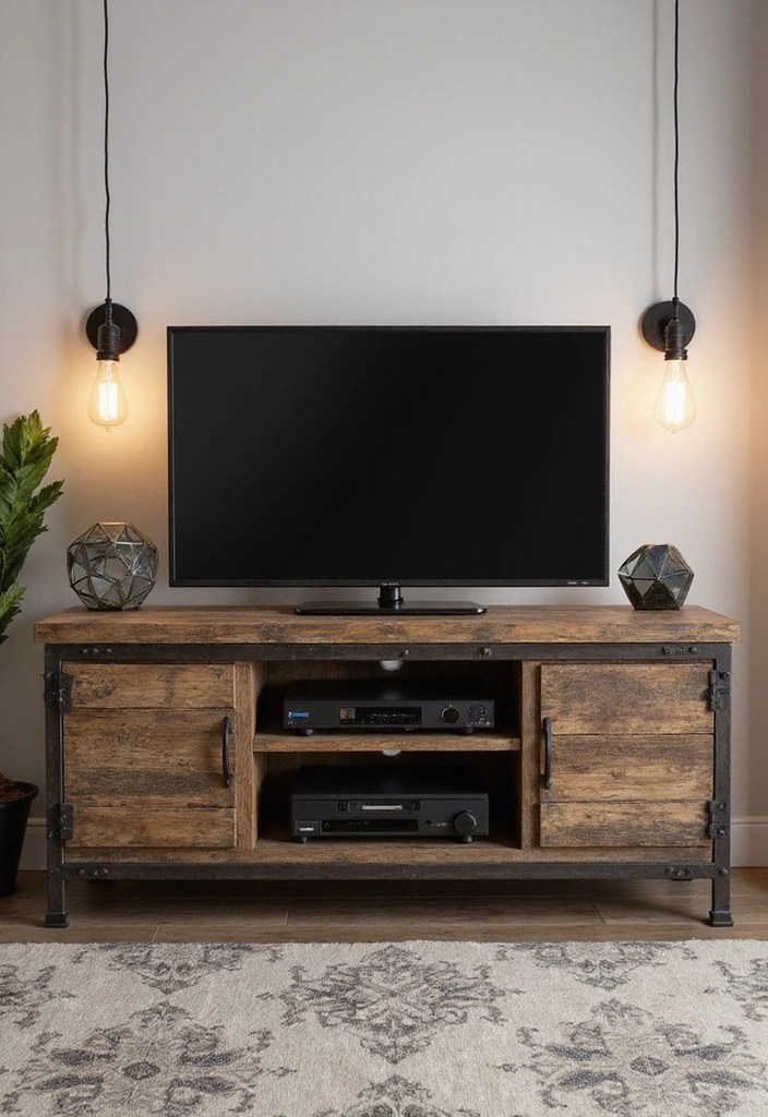 16 Rustic TV Stands That Will Bring Charm to Your Home (You'll Want to Copy #11!) - 3. Industrial-Style Rustic Stand
