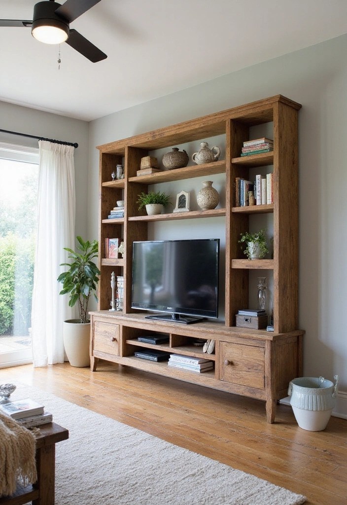 16 Rustic TV Stands That Will Bring Charm to Your Home (You'll Want to Copy #11!) - 8. Open Shelving Rustic Stand
