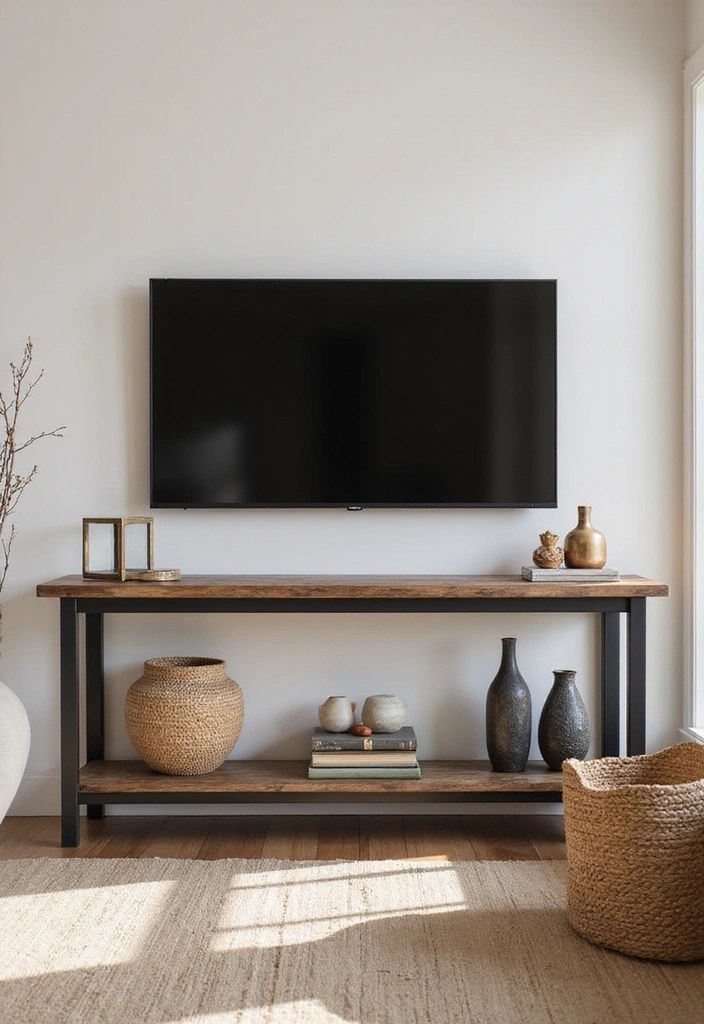 16 Rustic TV Stands That Will Bring Charm to Your Home (You'll Want to Copy #11!) - 9. Rustic Console Table Stand