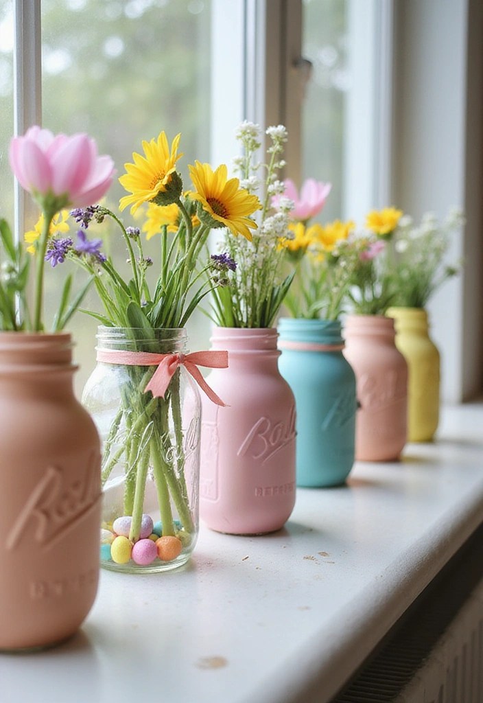 25 Budget-Friendly Easter Decor Hacks That Look High-End (You Won't Believe #8!) - 3. Flower-Filled Mason Jars